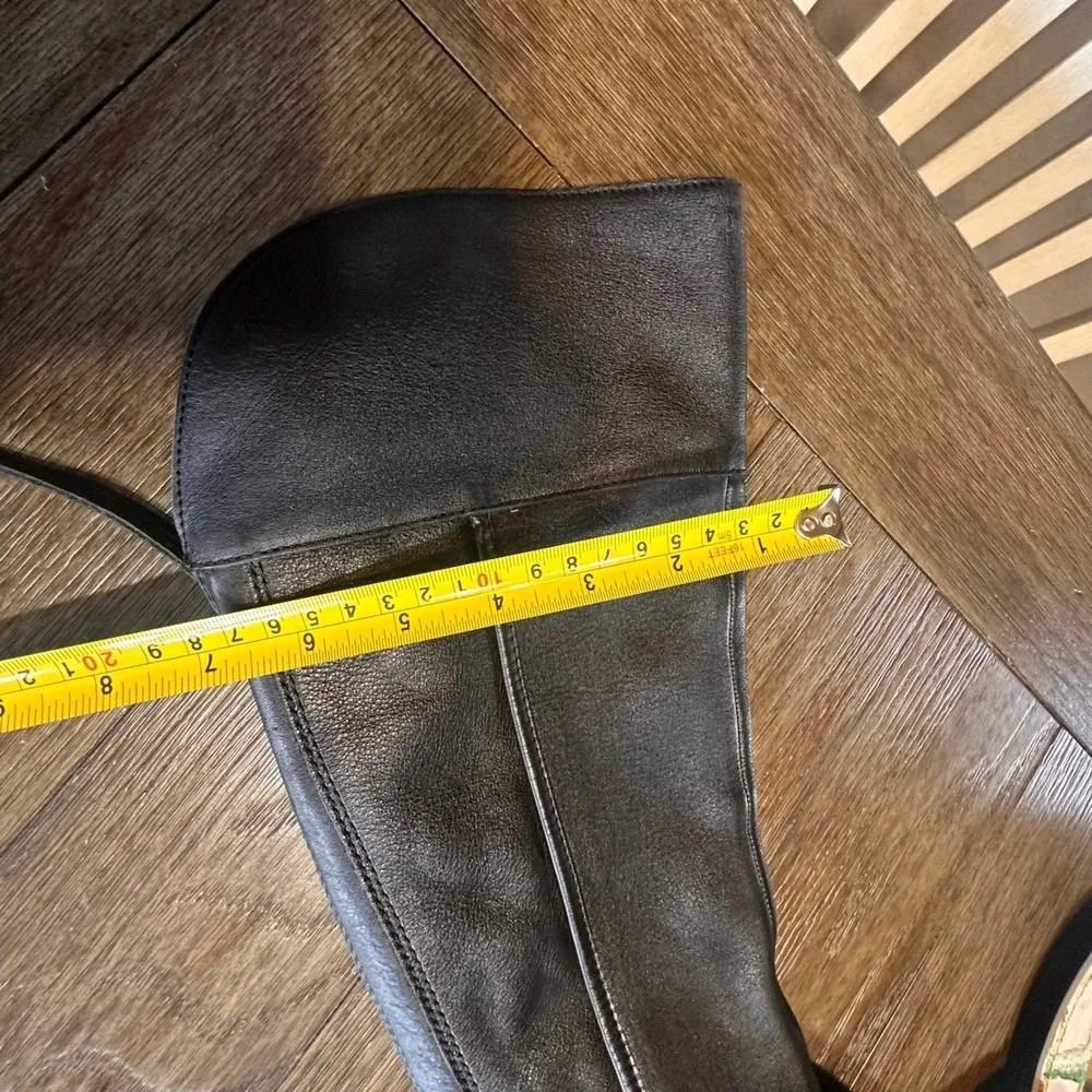 Franco‎ Sarto Black Leather Riding Tall Boots Zip Buckle Block Heel Womens 5.5